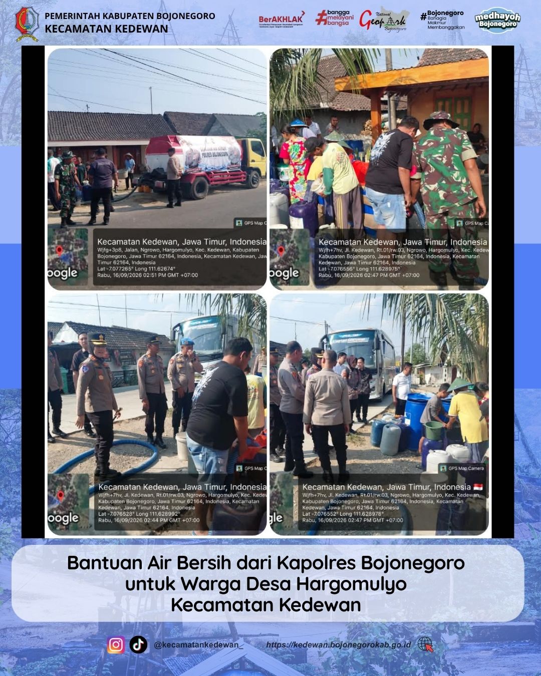 DROPPING BANTUAN AIR BERSIH OLEH KAPOLRES BOJONEGORO DI DESA HARGOMULYO